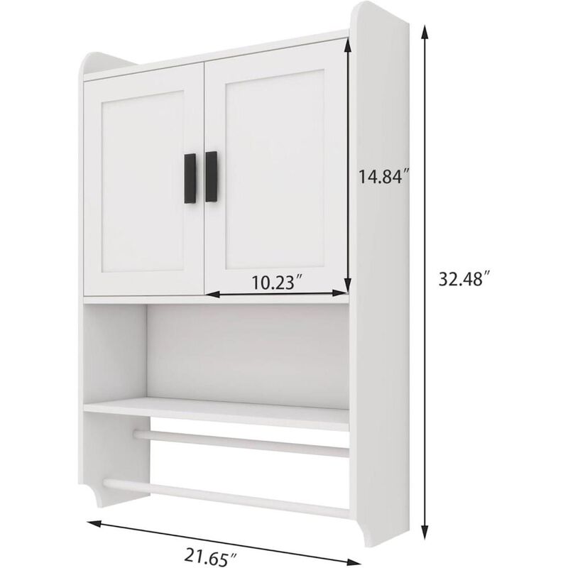 Hivvago White Bathroom Wall Cabinet with Towel Bar and Storage Shelf image number 4