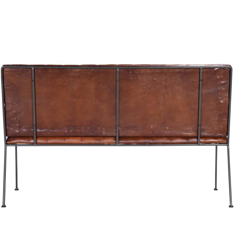 Rustic Leather and Metal Seating Bench, Belen Kox