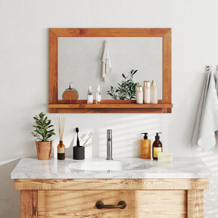 Hivvago Farmhouse Wall Mirror with Shelf and Teak Wood Frame