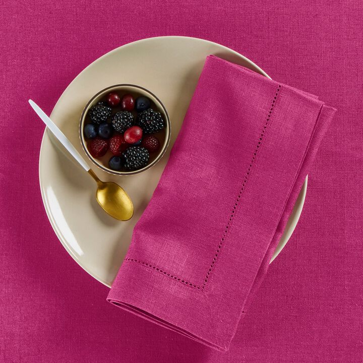 Solino Home 100% Pure Linen Dinner Napkins Set of 4 - Medium Weight Hemstitch