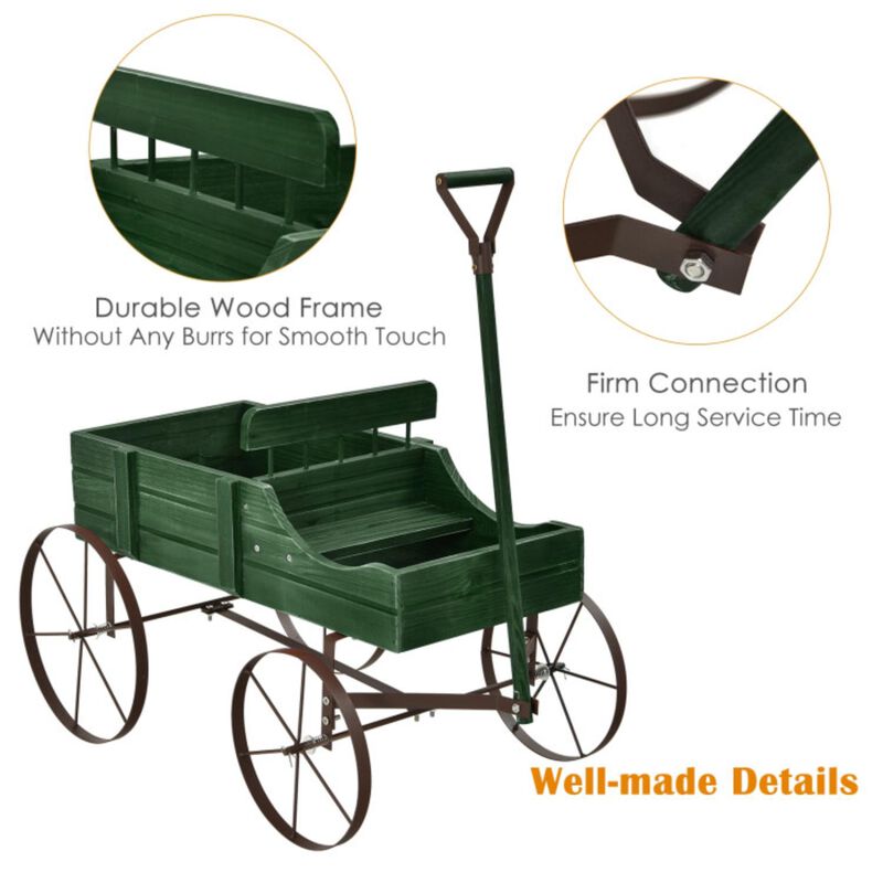 Hivvago Wooden Wagon Plant Bed with Metal Wheels for Garden Yard Patio