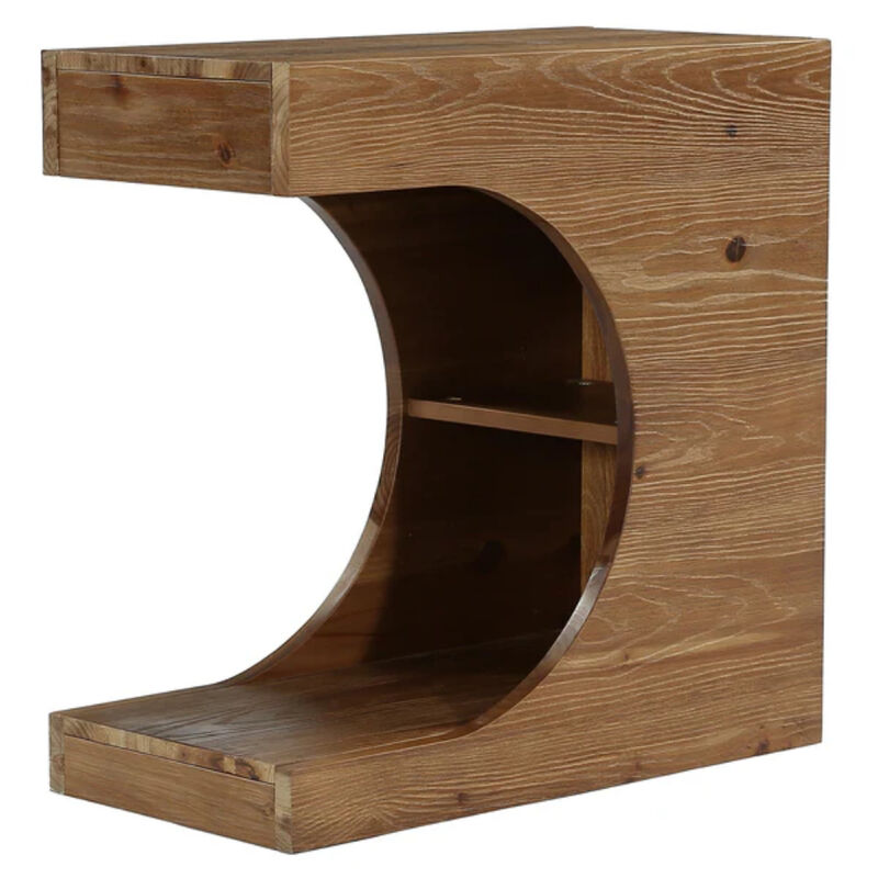 Modern C-Shaped Solid Wood Side Table with 2-Tier Storage, Nightstand image number 0