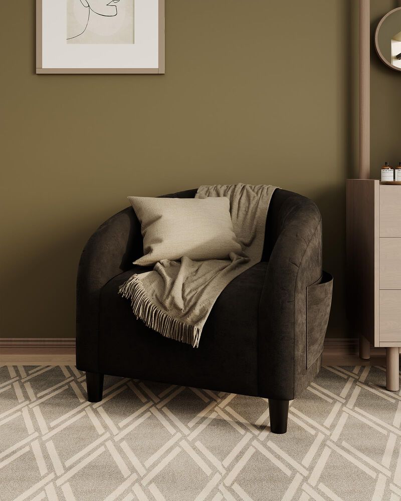 Modern Barrel Accent Chair, Soft Padded Round Armchair in Suede & Boucle Fabric, Ideal for Living Room, Bedroom and Lounge image number 1