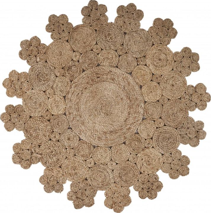 HomeRoots Jute Abstract Geometric Hand Braided Area Rug
