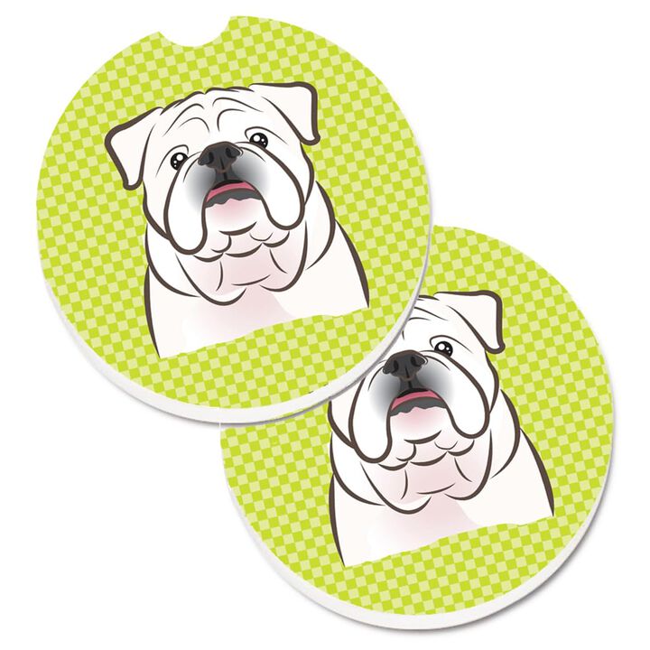 Caroline's Treasures Checkerboard Lime green White English Bulldog Set of 2 Cup Holder Car Coasters BB1282CARC, 2.56, Multicolor