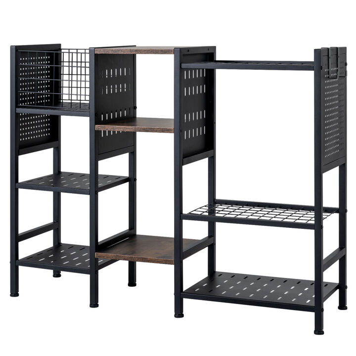 Wooden Garden Tool Organizer with Shelves for Garage, Shed and Utility Room