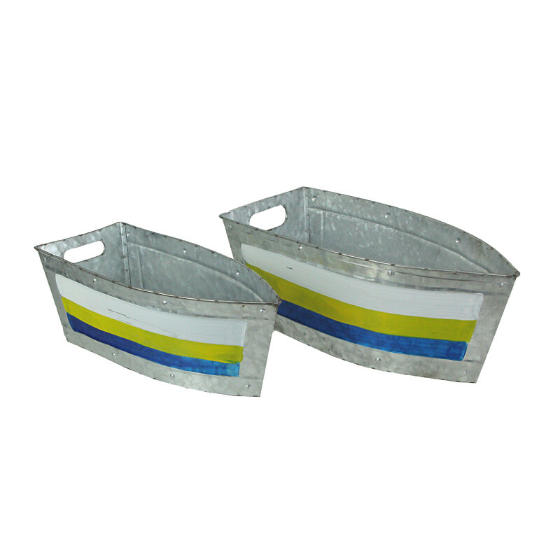Set of 2 Galvanized Metal Boat Planter Flower Tub Indoor Outdoor Plant Pot image number 0