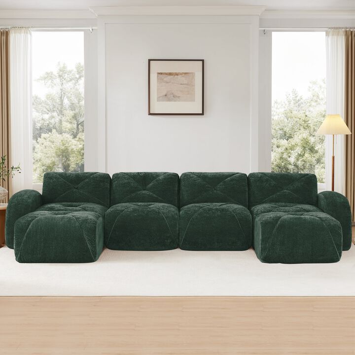 Clihome U-shaped Boneless Sofa,Tufted Design,32D High Density Sponge  Bottom,Anti-Slip Design,Free Combination,Movable Ottomans For Living Rooms