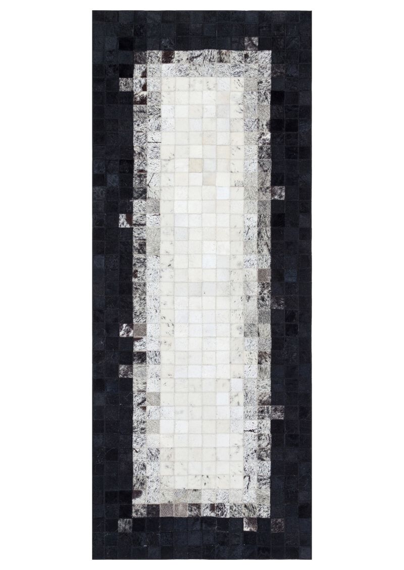 White & Grey Cowhide Rug with Black Border image number 0
