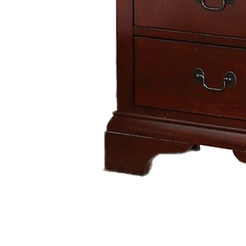 2 Drawer Wooden Nightstand with Panel Bracket Feet, Cherry Brown-Benzara