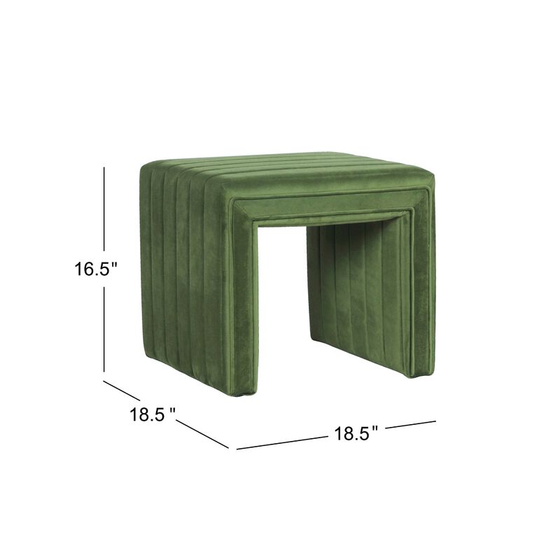 Ada Footstool Ottoman with Channel Tufted Green Velvet, 19 Inch image number 5