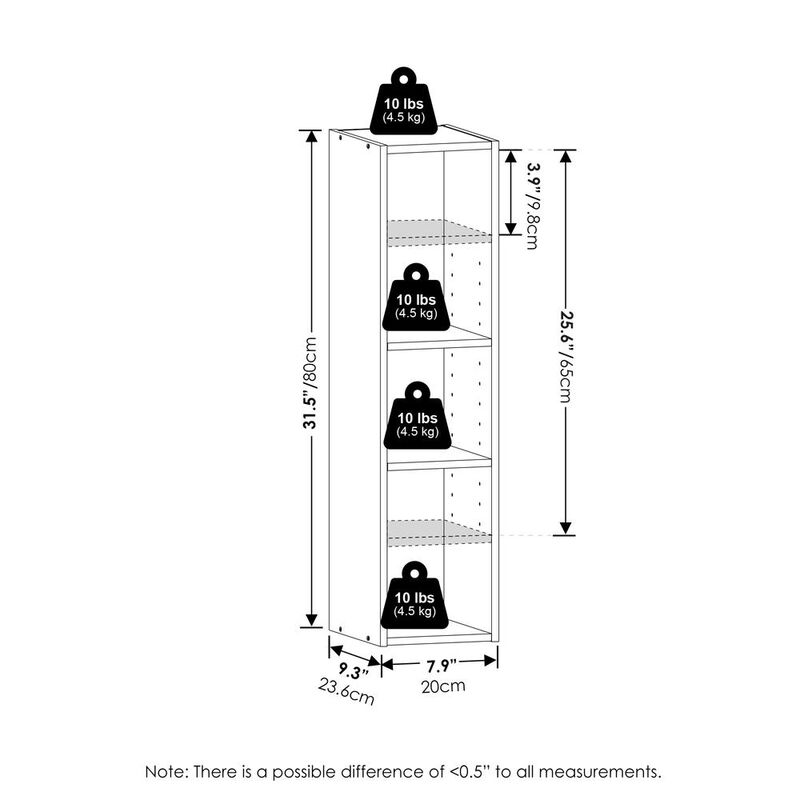 Fulda 3-Tier Space Saving Storage Shelf Bookcase, 8-Inch Width, Blackwood