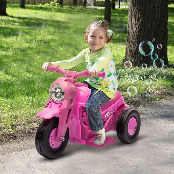 BreeBe Ride On Motorcycle, 6V Ride on Bubble Car, 3 Wheeled Electric Motorcycle for Kids w/ LED Headlight, Music