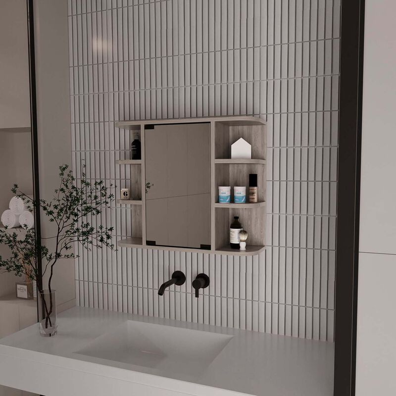 Streamdale Roseburg 6-Shelf Medicine Cabinet With Mirror Light Grey image number 1
