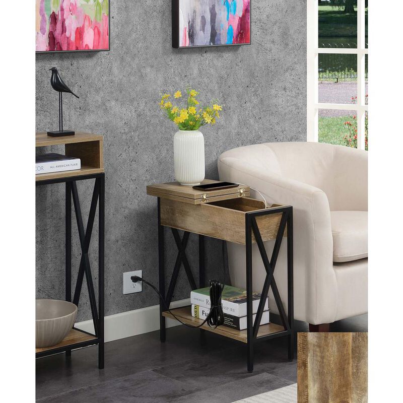 Convenience Concepts Tucson Flip Top End Table with Charging Station and Shelf