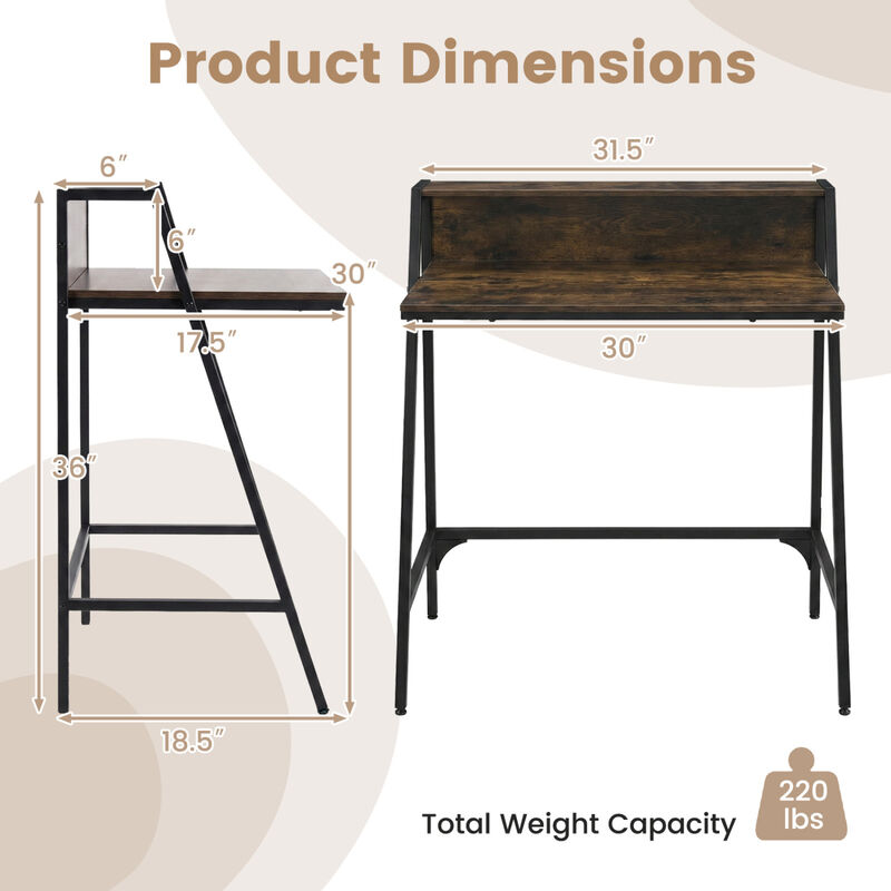 Home Desk with Raised Shelf and Metal Frame for Work and Study image number 2