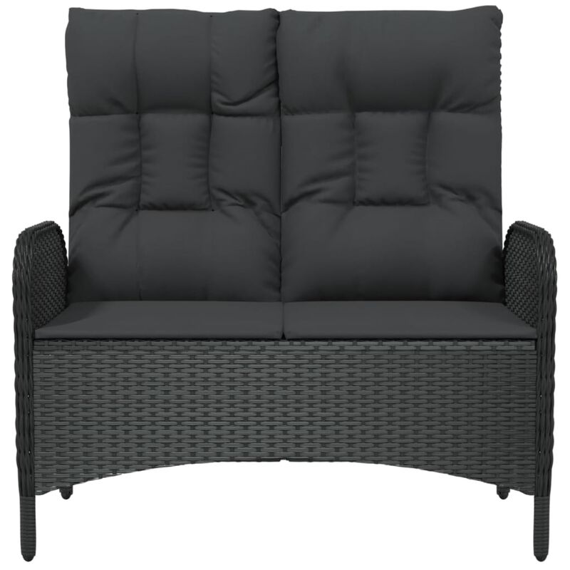 vidaXL Black Patio Bench with Reclining Function - Weather-Resistant Poly Rattan Material, Powder-Coated Steel Frame - Cushions Included - Fit for Garden, Terrace, Outdoor Lounge Area Use