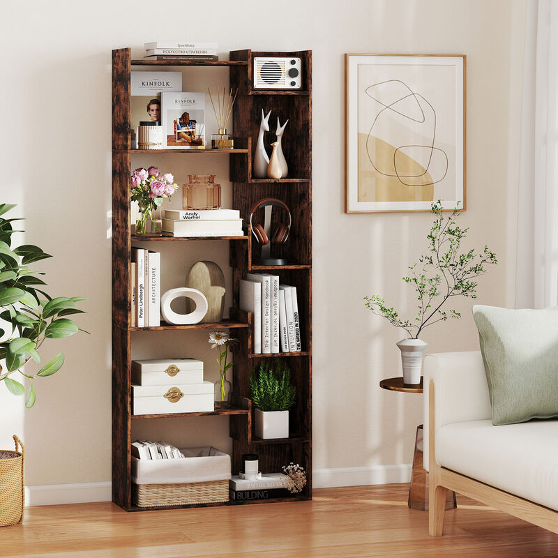 6-Tier Wooden Bookshelf with Open Shelves and 2 Anti-Tipping Kits Included