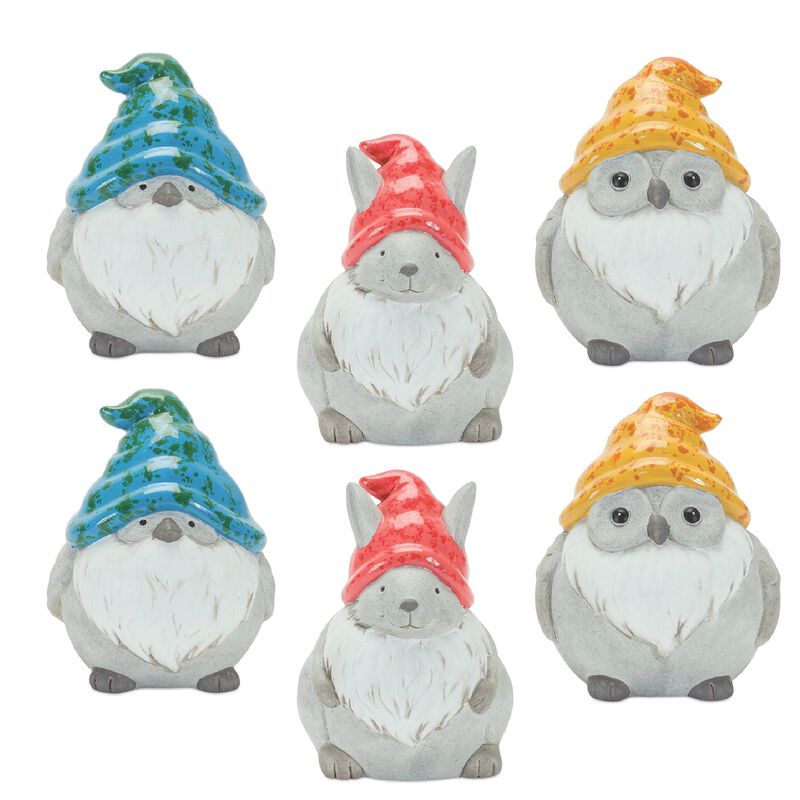 Set of 6 Animal Gnome Figurines for Garden, Yard, and Outdoor Décor