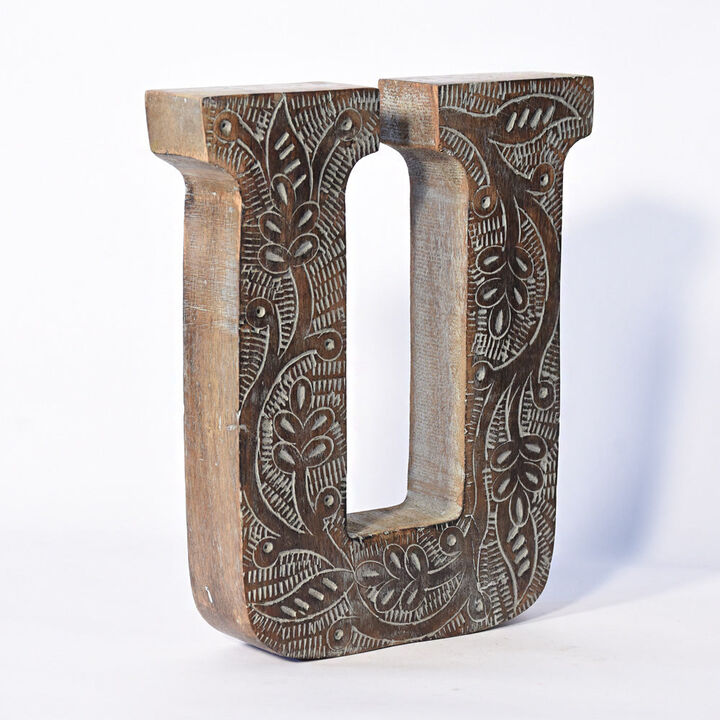 Vintage Gray Handmade Eco-Friendly "U" Alphabet Letter Block For Wall Mount & Table Top Décor