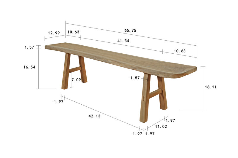 Solid Walnut Entryway Bench in Natural Wood image number 2