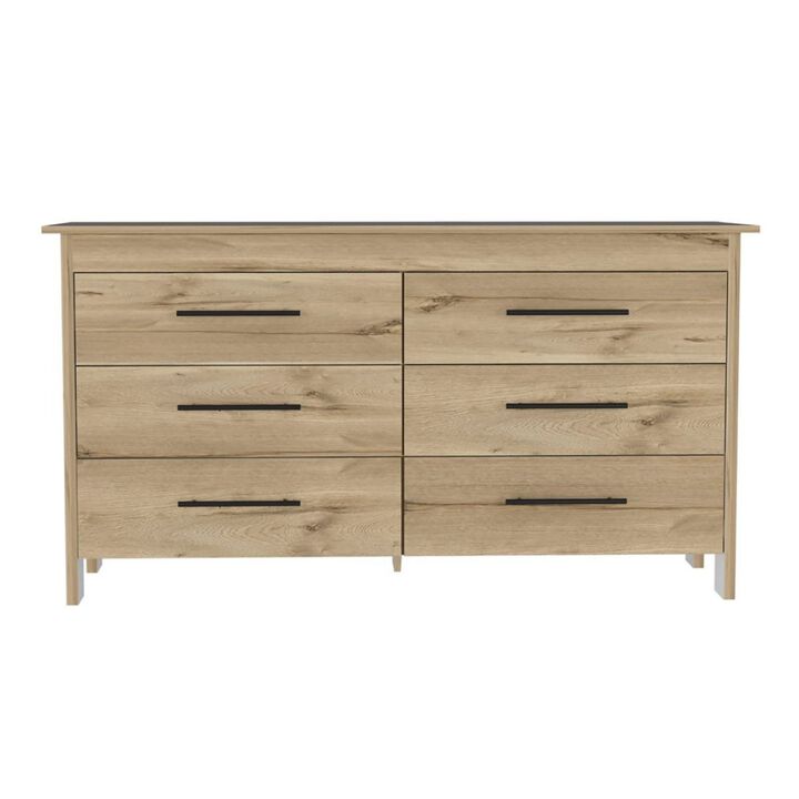 Southington 6-Drawer Rectangle Dresser Light Oak and White