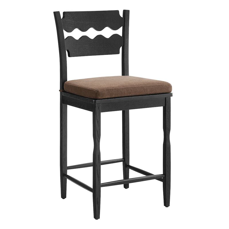 Jax Oak Wood Counter Stool With Wavy Razor Back and Cushion image number 0
