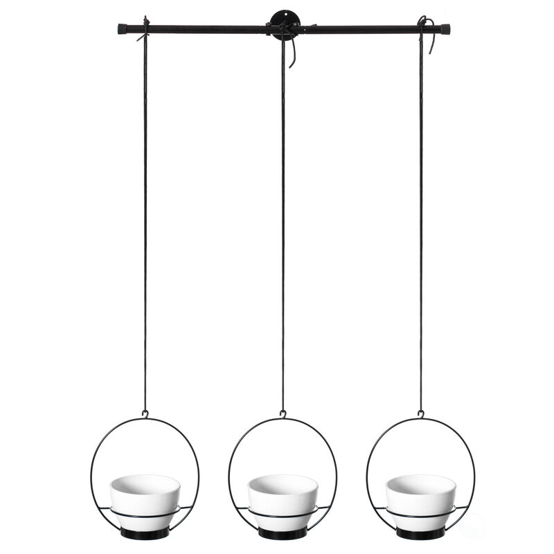 Decorative Metal Hanging Planter with Tree Pots for Flowers, White and Black