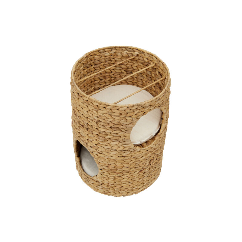 Neith 3-Tier Woven Water Hyacinth Cat Tower with Washable Cushions, Tan/Cream image number 0