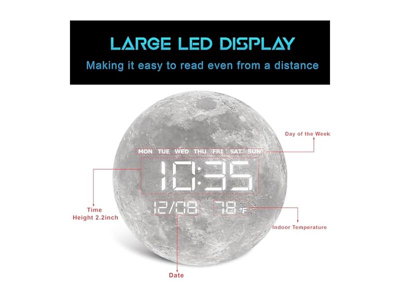 Digital LED Moon Earth Temperature Display Wall Clock 87 Inch Home Decor image number 2