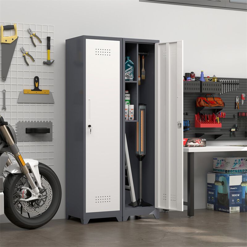65" Narrow Broom Metal Cleaning Storage Cabinet With Hooks image number 3