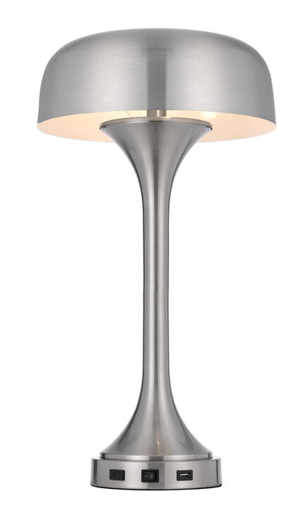 Hivvago 22" Nickel Metal Two Light Usb Table Lamp With Nickel Dome Shade