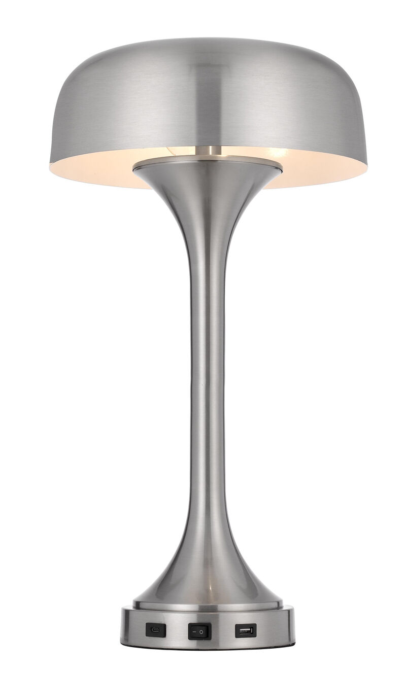 Hivvago 22" Nickel Metal Two Light Usb Table Lamp With Nickel Dome Shade