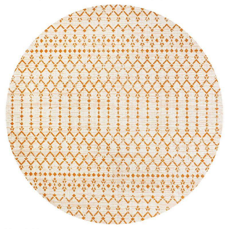 Ourika Moroccan Geometric Textured Weave Round Indoor/Outdoor Area Rug