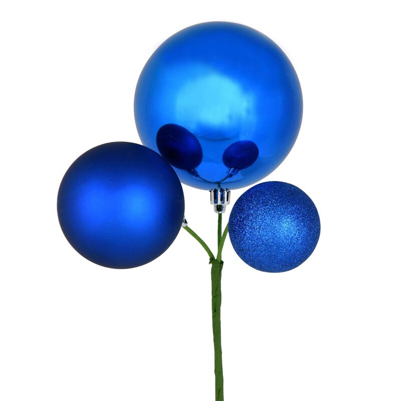Vickerman 18" Blue Ball Ornament Christmas Pick, 3 per Pack image number 0