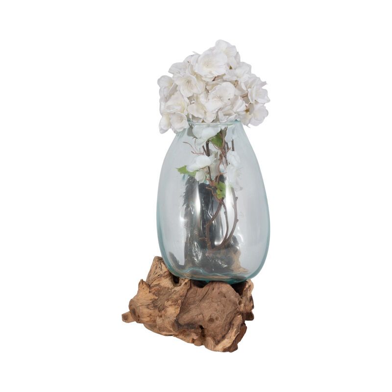 Glass 14"h Vase In Wood Stand, Brown image number 1
