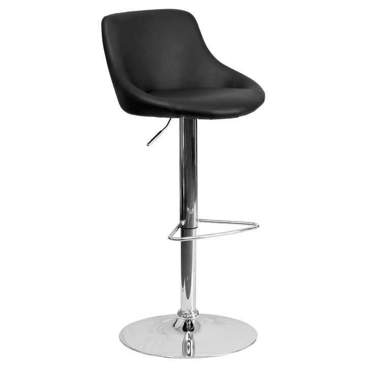 Flash Furniture Dale Contemporary Black Vinyl Bucket Seat Adjustable Height Barstool with Chrome Base