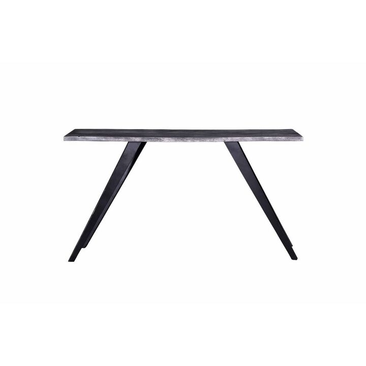 Chad 60 Inch Console Side Table, Dark Gray Acacia Wood, Black Angled Legs-Benzara