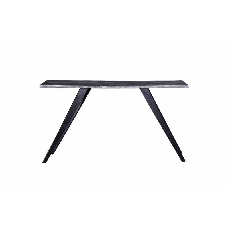 Chad 60 Inch Console Side Table, Dark Gray Acacia Wood, Black Angled Legs-Benzara image number 2