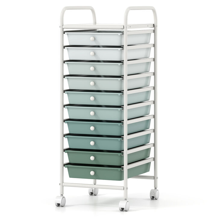 Rolling Storage Cart with 10 Drawers and 4 Universal Casters for Home Office