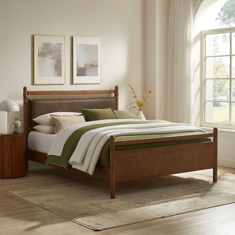 Leni Queen Size Vegan Leather and Wood Platform Bed Frame image number 8