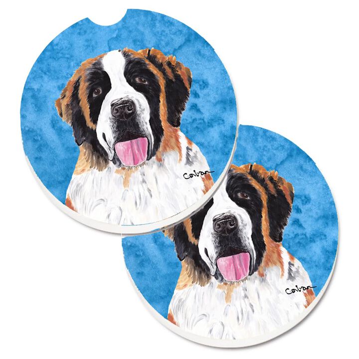 Caroline's Treasures Blue Saint Bernard Set of 2 Cup Holder Car Coasters SC9129BUCARC, 2.56, Multicolor