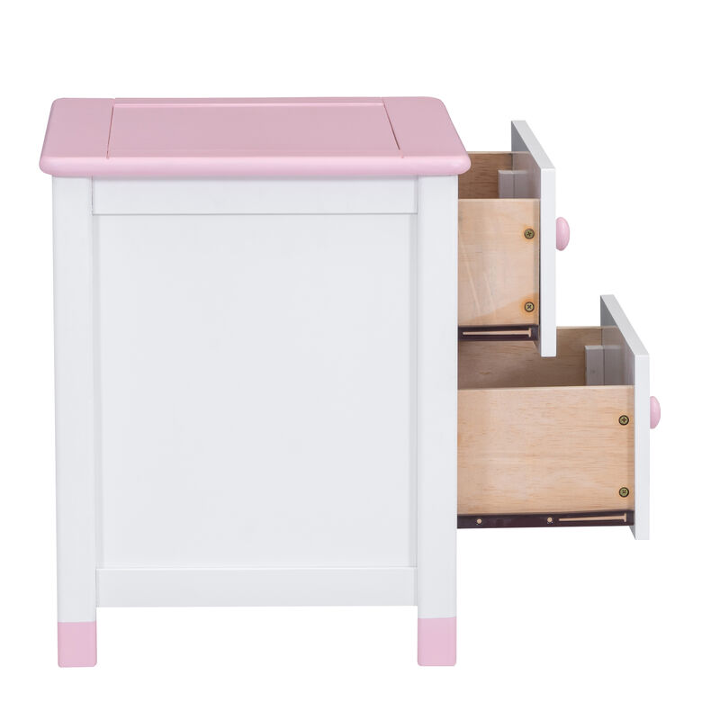 Wooden Nightstand with Two Drawers for Kids,End Table for Bedroom,White+Pink image number 5