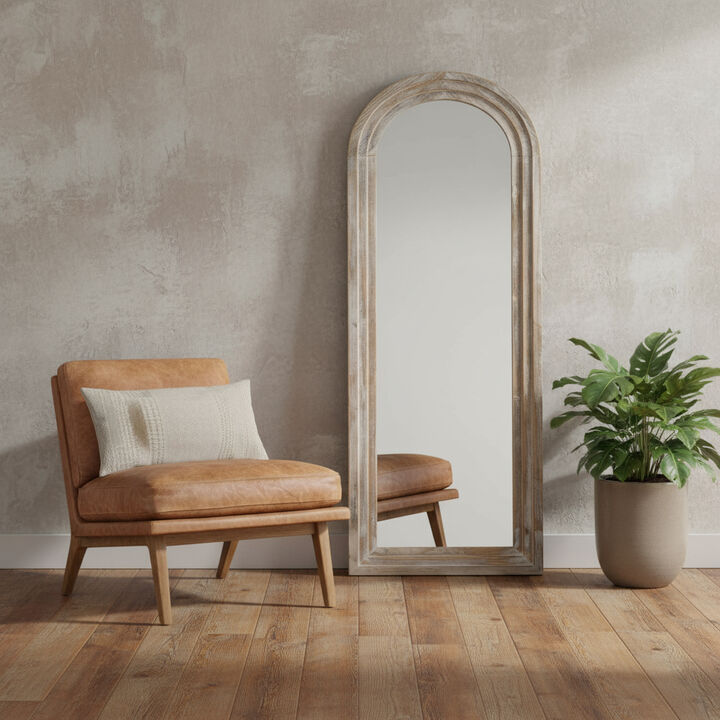 HomeRoots 64" White Solid Wood Arch Freestanding Framed Full Length Mirror
