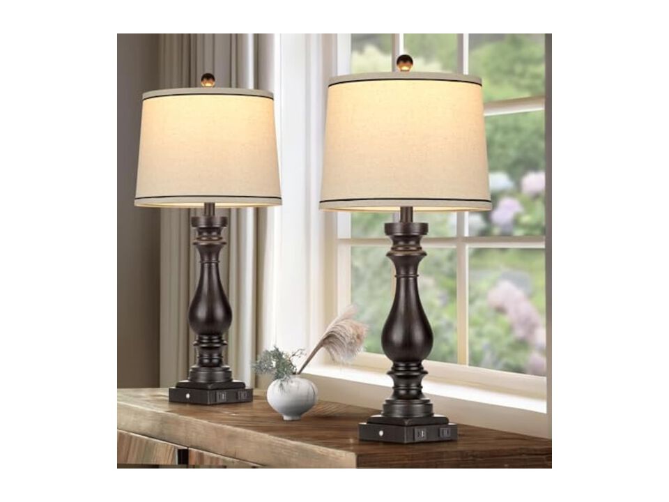 Dimmable Touch Control USB C Farmhouse Table Lamps Set Of 2 For Living Room