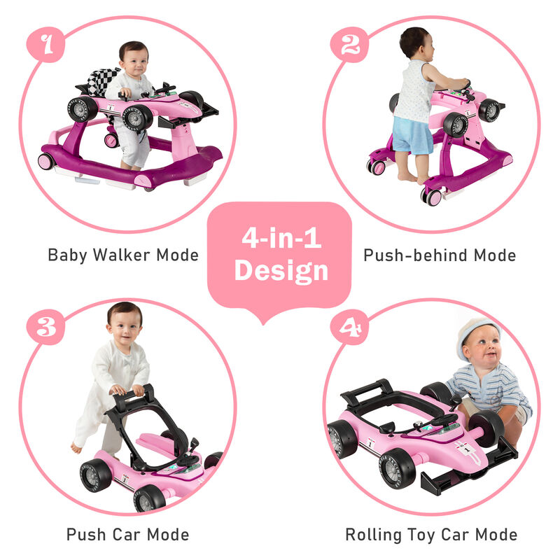 Multi-Functional 4-in-1 Foldable Baby Push Walker with Adjustable Height Settings