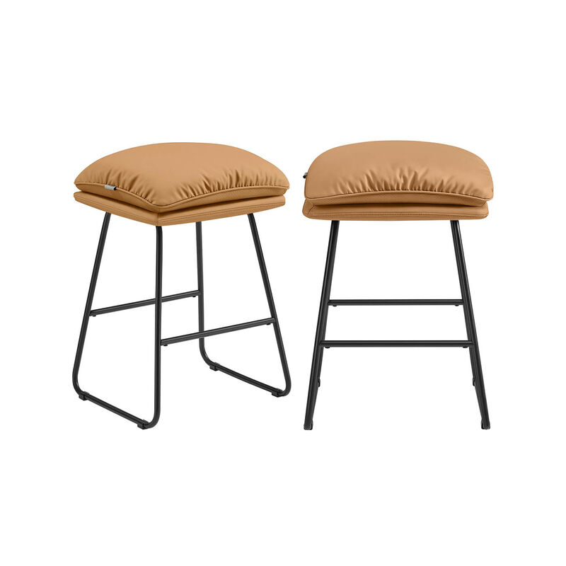 Caramel Brown Counter Stools Set of 2 Upholstered Sled Base image number 6