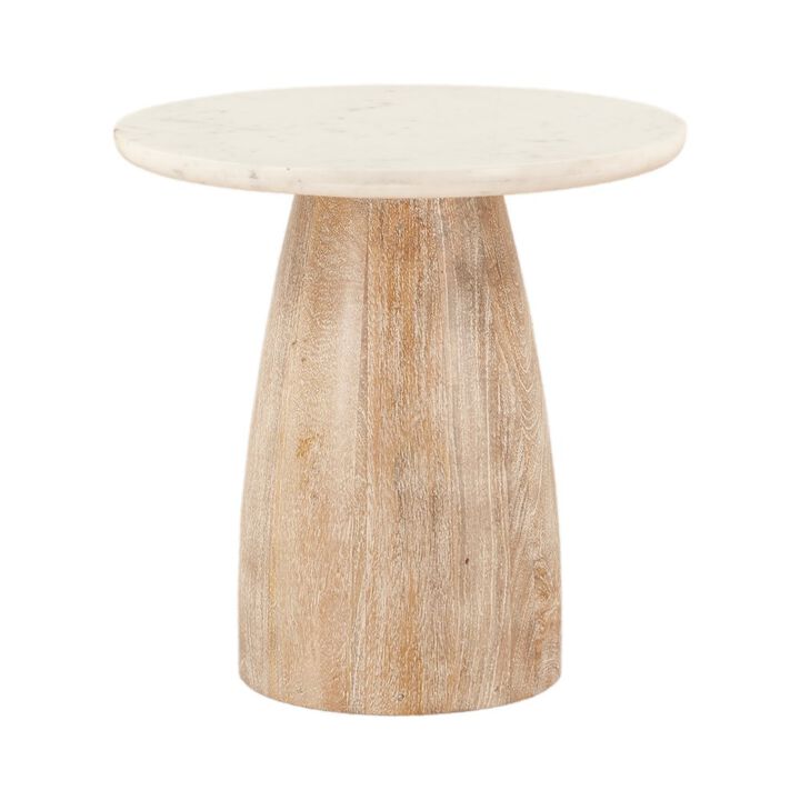World Interiors Palm Desert Round Side Table 22 White Marble Mod Base