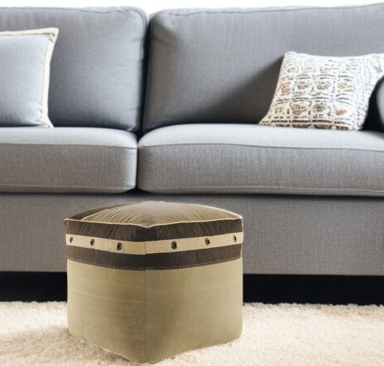 Hivvago 20 Inch Brown Cotton Striped Pouf Ottoman