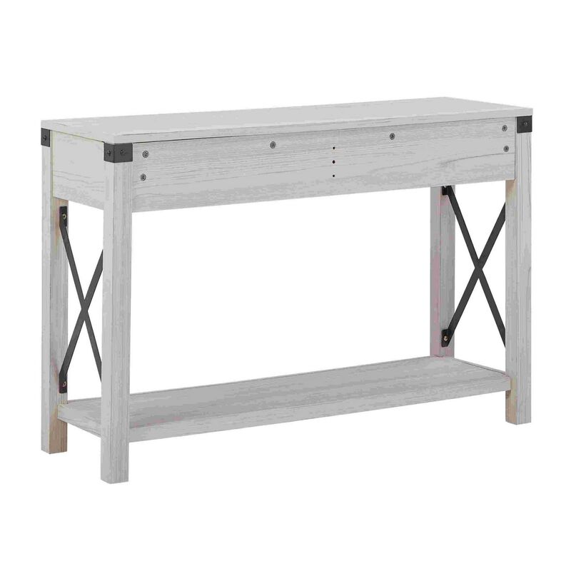 Sofa Table with X Metal Accent and 2 Drawers, White-Benzara
